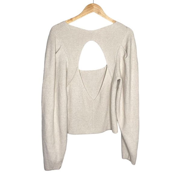 ✨NWT Free People Oatmeal Tan Saffron Open Back Puff Sleeve Sweater Top Medium - Picture 8 of 10